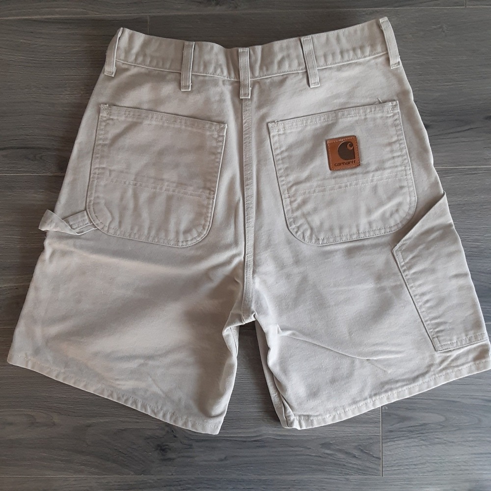 Vintage Carhartt Mens B25 STN Stone Canvas Carpenter Utility Shorts Beige 32 - Picture 2 of 9
